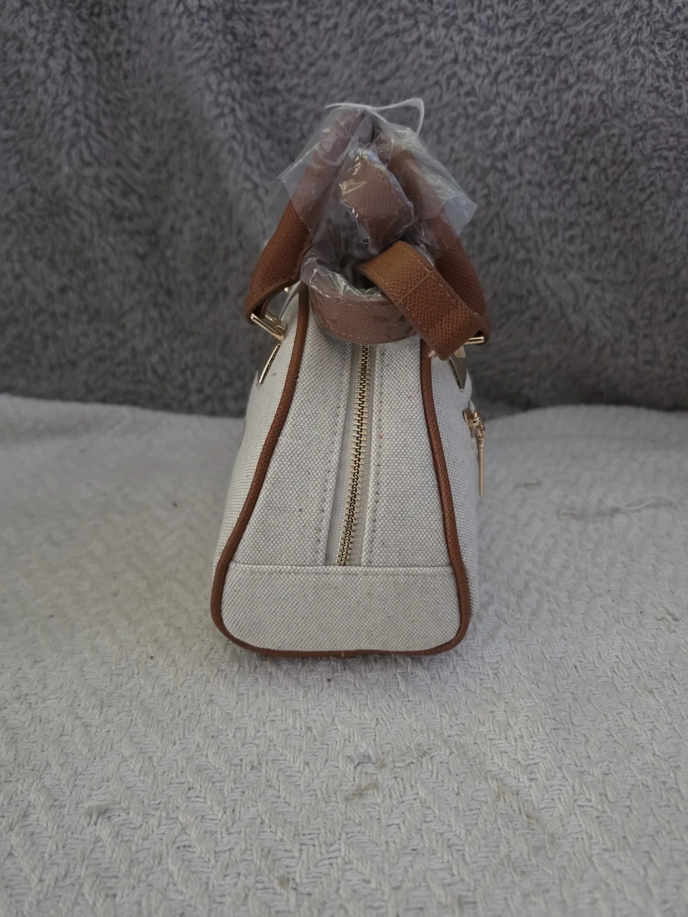 bebe Caramel Paisley Small Canvas Bowler Satchel Bag.